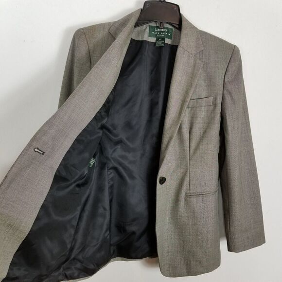 Lauren Ralph Lauren Women Wool Blazer Size 6 Petite Gray Jacket Lined One Button - Picture 5 of 7